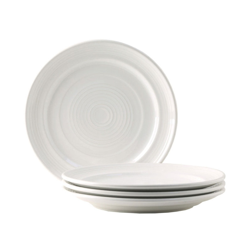 Assiette plate en céramique 10,5 po Arsène - rebord large, résistante aux éclats (ensemble de 6), Blanc
