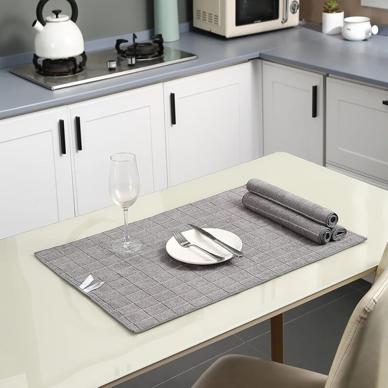 Linge de cuisine en microfibre et linges à vaisselle - Paquet de 12 - Lingettes de nettoyage super absorbantes, non pelucheuses, à séchage rapide, linges à vaisselle réutilisables doux, gris