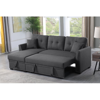 81.5" Wide Reversible Fabric Sectional Sleeper Sofa (Pull-Out Bed) With Storage Chaise by Latitude Run