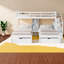 Triple lits superposés peu encombrants, bois de pin blanc avec rangement et tablettes polyvalentes