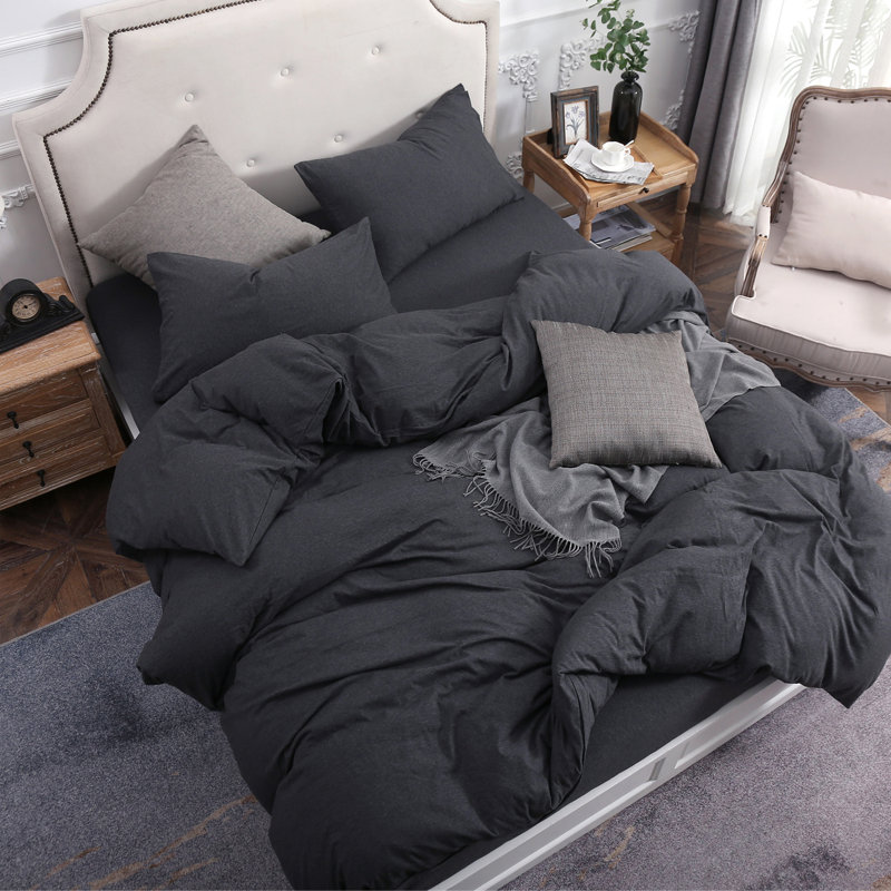 Twin Charcoal Gray Jersey Cotton Duvet Cover Set