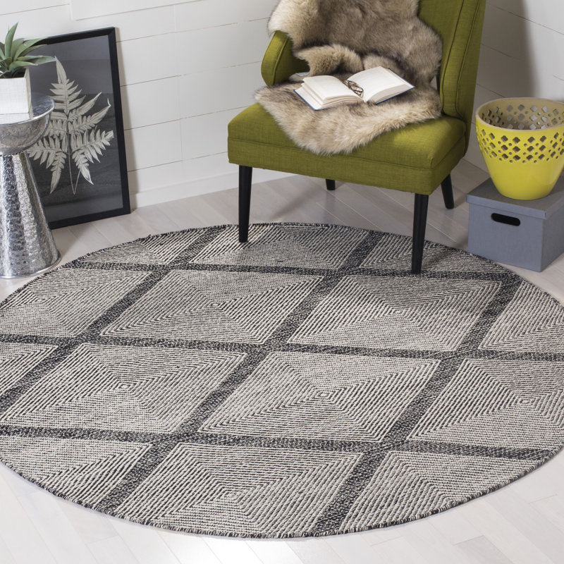 Abberton Hand Woven Cotton Geometric Rug, Round 6'