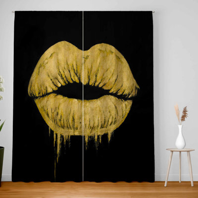 Golden Lips Blackout Window Curtain Pair for Home Decor