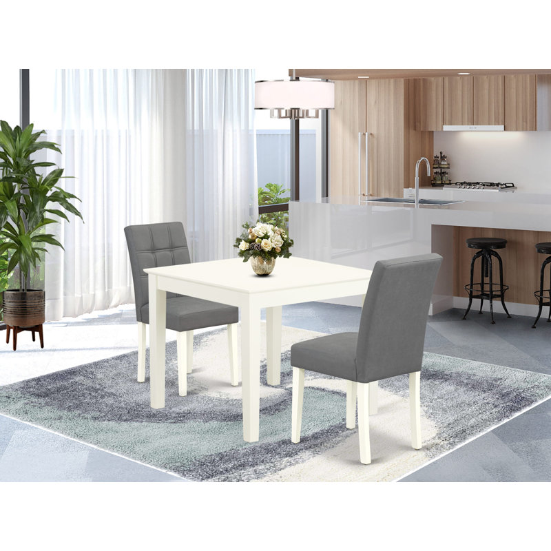 L'ensemble de table de salle à manger 3 pièces comprend une table de cuisine et 2 chaises en bois de polyester gris platine avec dossier élégant - finition lin blanc