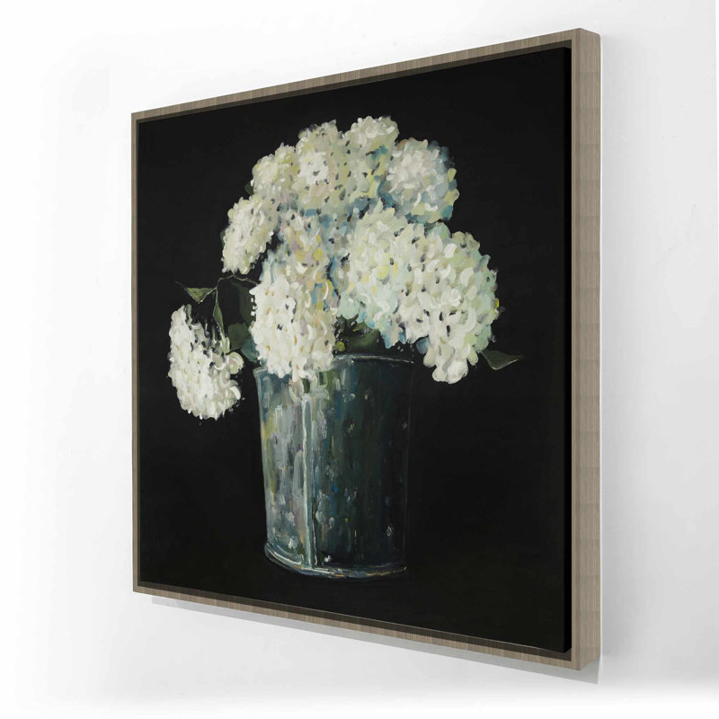 Toile blanche avec fleurs d'hortensia | Décoration rustique beige