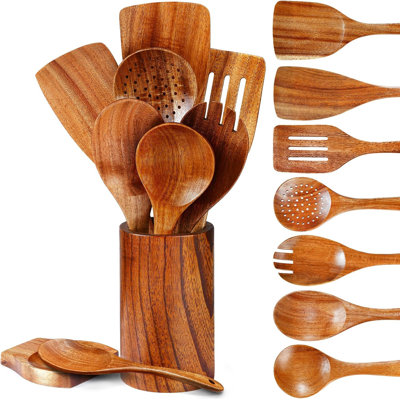 9 Pcs Wooden Cooking Utensils Set