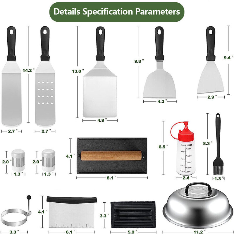 Ensemble de 18 pièces de plaque de cuisson pour barbecue à plaque plate pour barbecue Blackstone