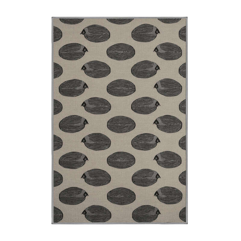Washable Gray Partridge Birds Area Rug, Rectangle 2' x 3'