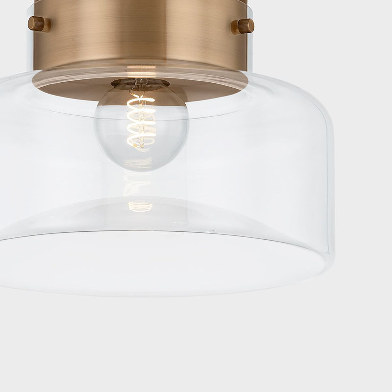 Patina Brass and Clear Glass Indoor/Outdoor Drum Flush Mount Light