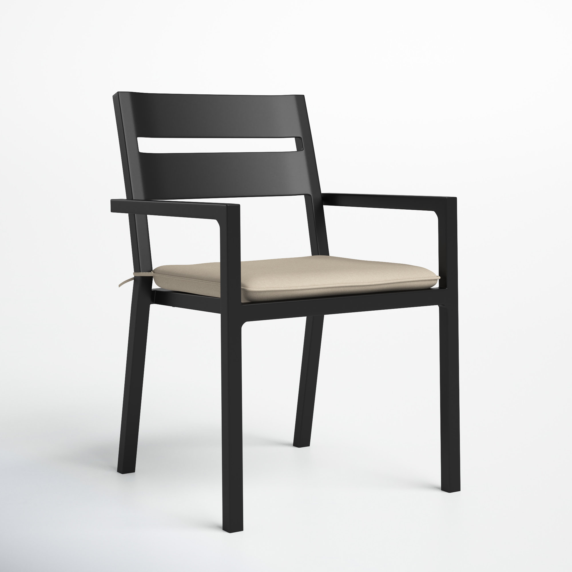 Vivant Aluminum Outdoor Dining Armchair with Cushion, Black, Canvas Heather Beige Sunbrella® Canvas