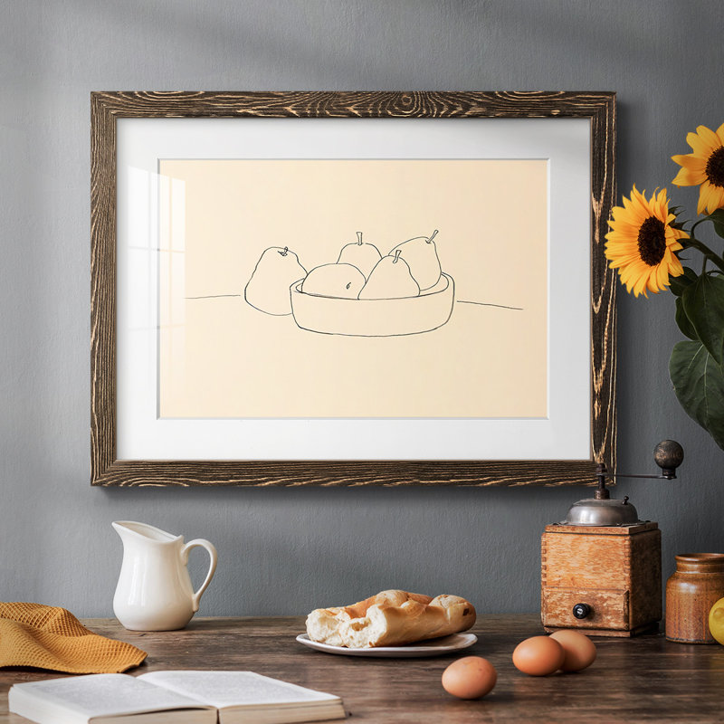 Dessin au trait de fruits II - cadre photo unique, Noyer, H 26 po x l 38 po x P 1,5 po