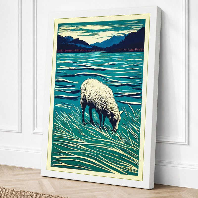 Polar Bear At Water's Edge Coastal - Print, 30x20 - 76.2 x 50.8 cm, White Border
