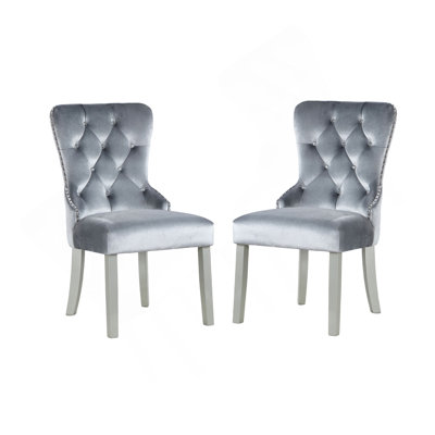 Glam gris foncé Flannelette 2Pcs chaises d'appoint capitonnées en acrylique capitonné Design à oreilles