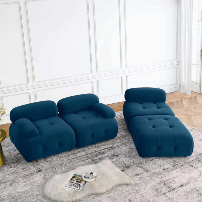 Modular Sectional Sofa, Button Tufted Designed And DIY Combination,L Shaped Couch With Reversible Ottoman, Green Velvet