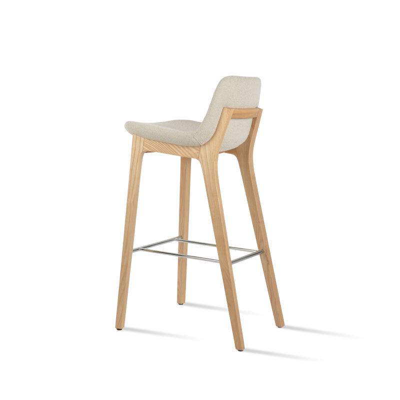 Tabouret de bar et de comptoir en bois de frêne naturel Pera, Outil de comptoir (siège d'une hauteur de 24 po), Blanc cassé