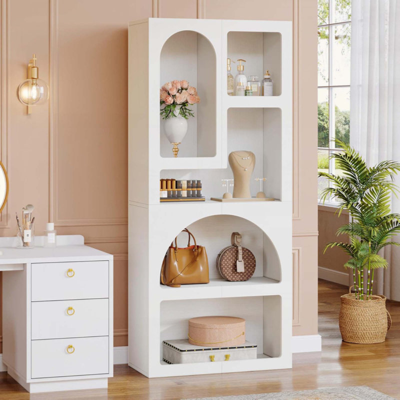 Bibliothèque géométrique arquée à 5 tablettes pour salon, bureau, chambre à coucher
