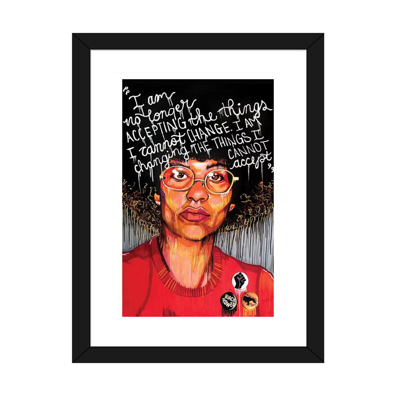 Angela Davis - impression d'art graphique, H 24 po x l 32 po x P 1 po, Papier encadré noir, Blanc