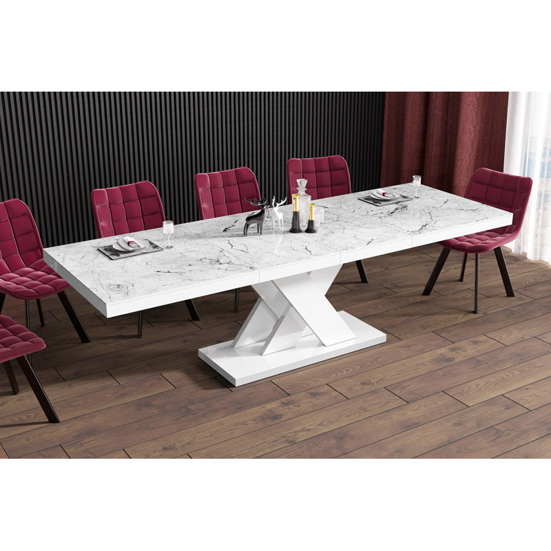 256cm Solid Oak Pedestal Dining Table, Marble Look