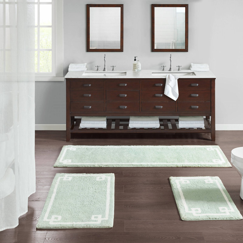 Tapis de bain 100% coton touffeté Evan Seafoam 24 x 40 po avec envers antidérapant, Écume de mer, écume de mer