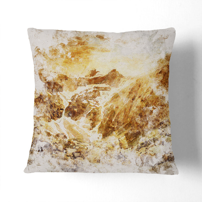 Golden Mountain Valley Watercolour Cushion with Filling, 55cm H x 55cm W x 20cm D