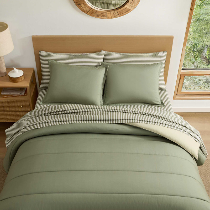 Ensemble d'édredon réversible Eddie Bauer Connor, Vert, Édredon pour grand lit + 2 taies décoratives