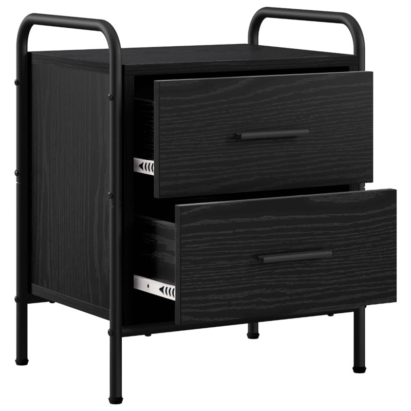 40 cm W Galvanised Steel Bedside Table, Black Oak