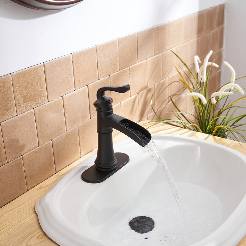 Matte Black Single Handle Waterfall Bathroom Faucet with Drain Assembly