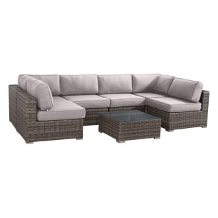 Tonioni Rattan Wicker Fully Assembled 6 - Person Seating Group with Sunbrella Cushions