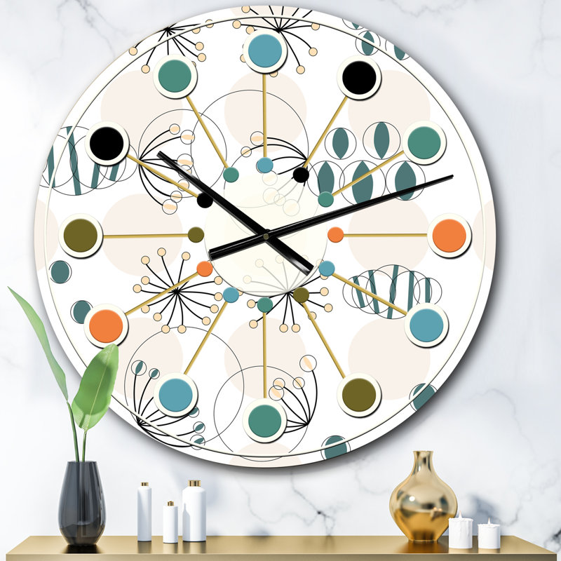 Motif géométrique abstrait moderne - Horloge murale Mid-Century, Surdimensionné
