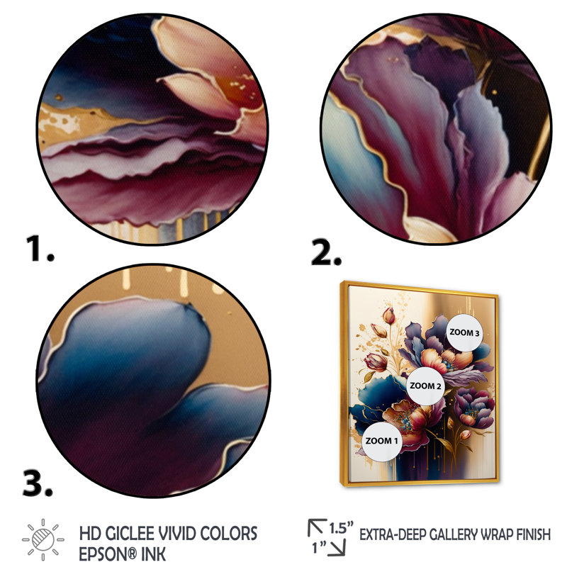 «Night Shade Tulip Design II», reproduction sur toile, H 40 po x l 30 po x P 1,5 po, Toile avec cadre flottant or