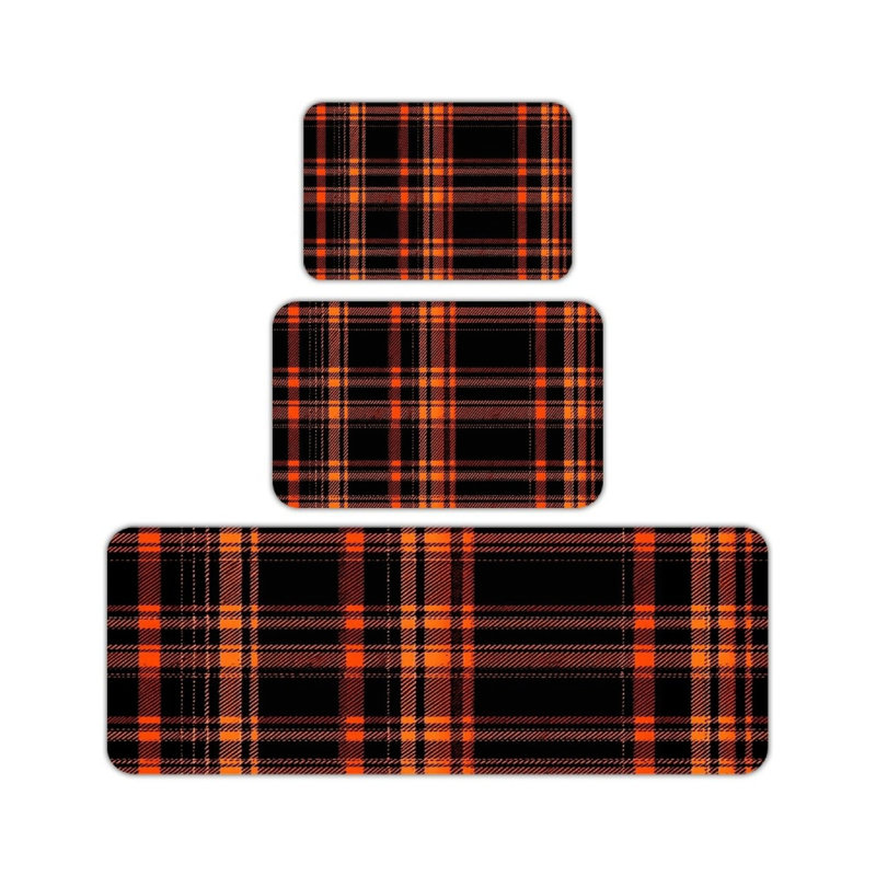Ensemble de tapis de cuisine 3 pièces orange à carreaux noirs