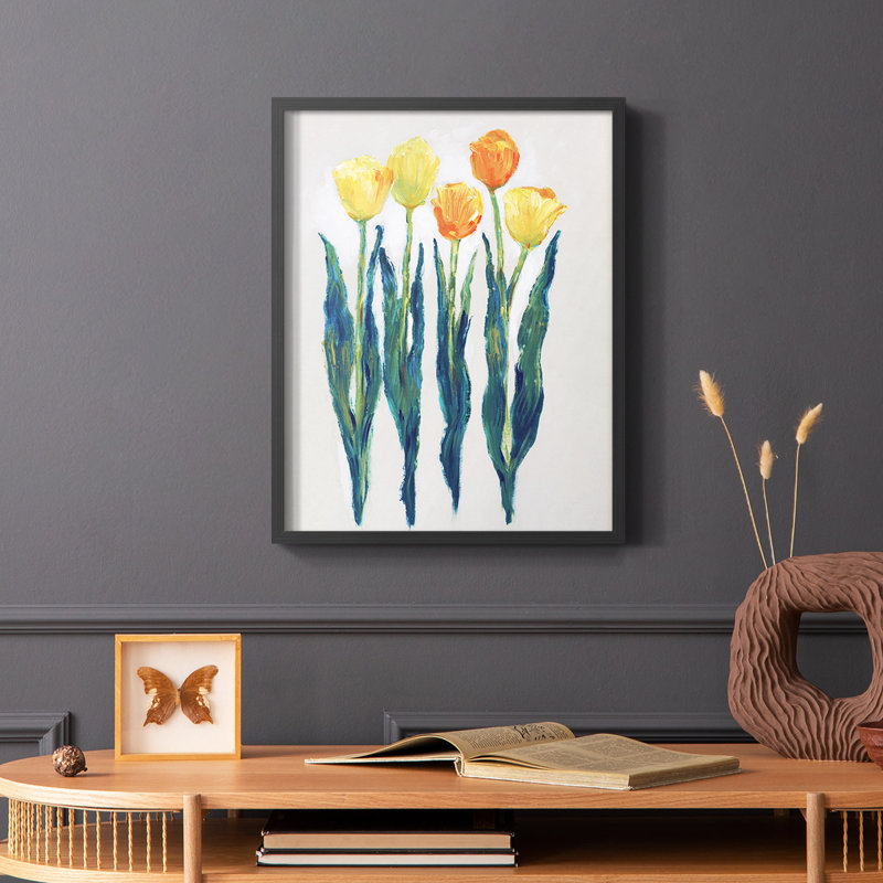 Tulipes dans une rangée II, reproduction encadrée - bois massif, Noir, H 10 po x l 8 po