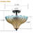 3-Light Black Ceiling Light with Blue & Amber Feather Glass Shade