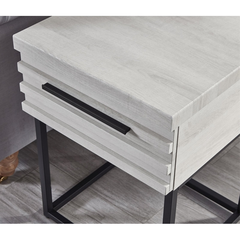 Celestial Contemporary Storage End Table, White