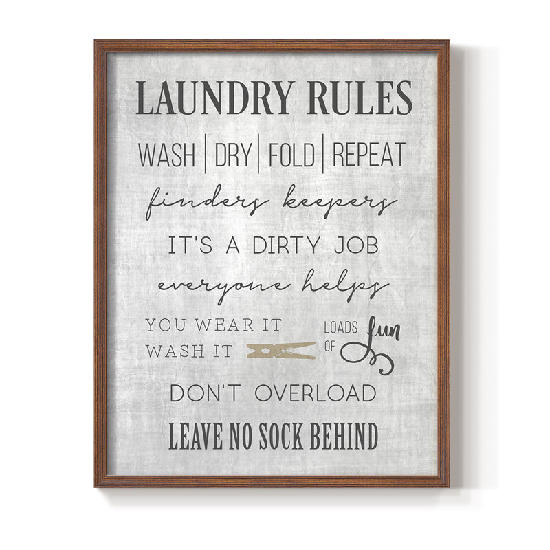 «Neutral Laundry Rules», reproduction encadrée - bois massif, Noyer, H 30 po x l 24 po