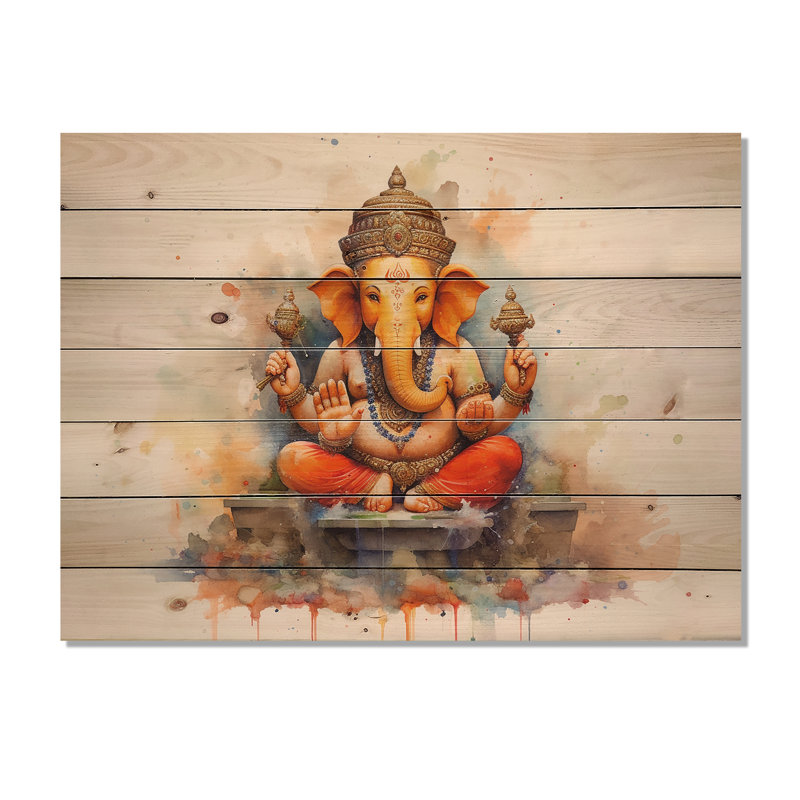 «Brayle Vibrant Hinduisim Elephant II» sur impression sur bois, H 30 po x l 40 po x P 0,78 po