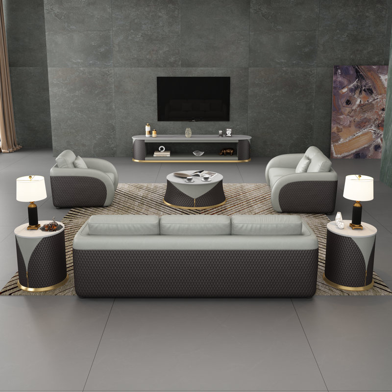 Noir Sofa, Gray/Chocolate Genuine Leather