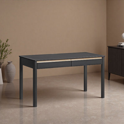 Black Rubberwood Double-drawer Writing Desk