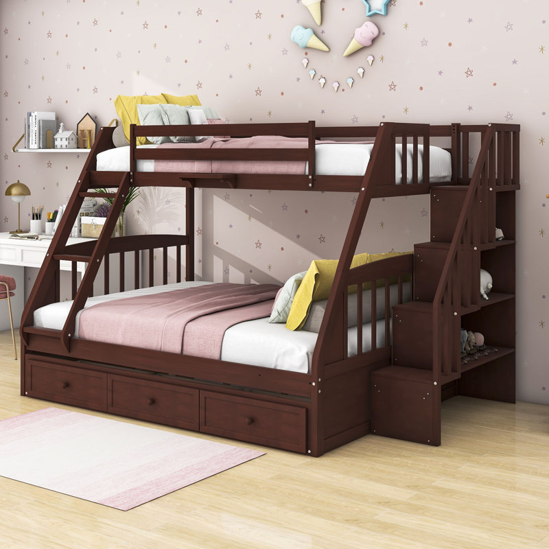 Guiliano Kids Twin Over Full Bunk Bed with Drawers, Espresso
