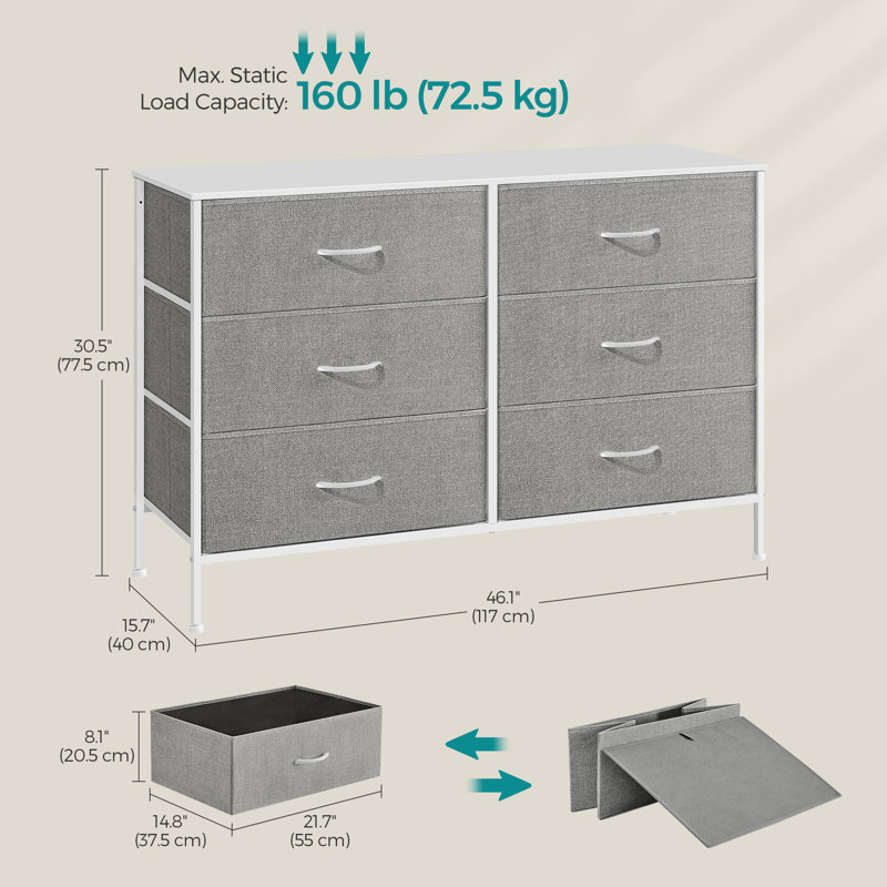 Commode à 6 tiroirs Mana, unité de rangement en tissu, P 15,7 po x l 46,1 po x H 30,5 po