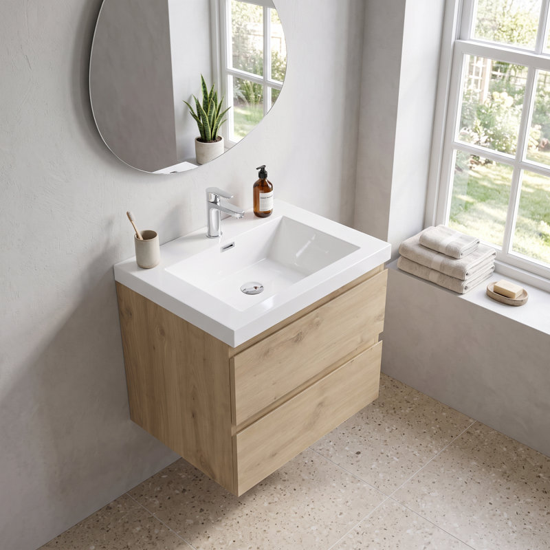 Meuble-lavabo flottant 24 po avec lavabo, Naturel