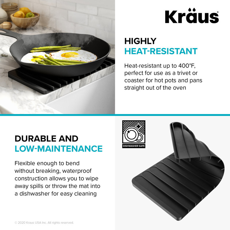 Light Grey Silicone Self-Draining Dish Drying Mat and Trivet