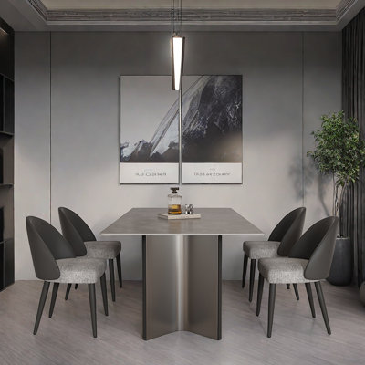 Stainless Steel Rock Plate Dining Table Chair Set Rectangular Dining Set