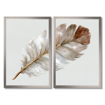 «Brown Watercolor Feather Elegance», art sur toile Glam Feather, art mural brun Glam 2 pièces