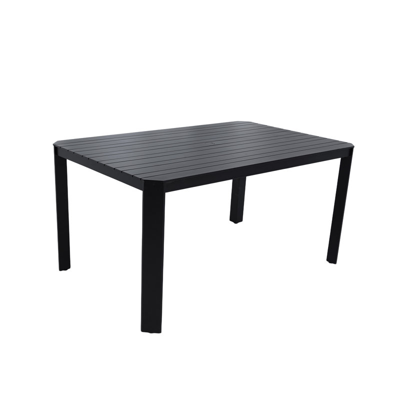 Table de loisir moderne pour l'extérieur, structure en aluminium, brun bourbon, trou pour parasol, maquillage glissant