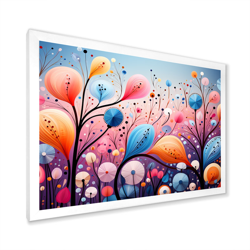 «Rose and Blue Botanical Abstracts Wonderland I», art mural botanique, Cadre d'angle fermé blanc, H 12 po x l 20 po x P 1 po