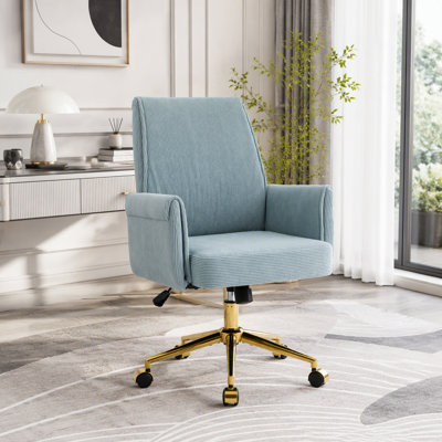 Chaise de bureau ergonomique à dossier moyen avec base dorée luxueuse