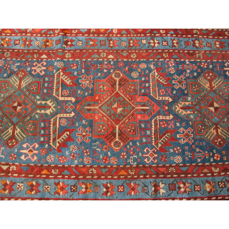 Hand Knotted Wool Geometric Area Rug in Blue