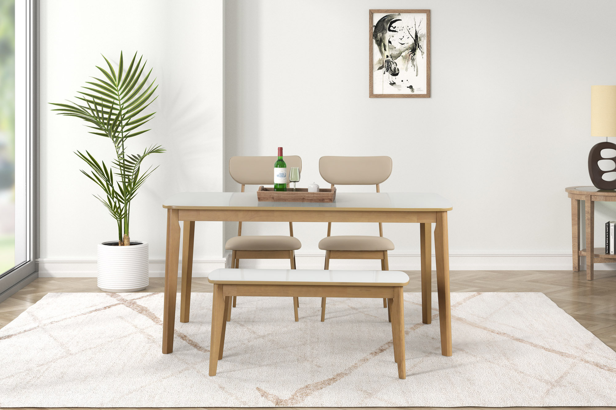 George Oliver 6-Piece Dining Table Set, One Table One Bench And Four ...