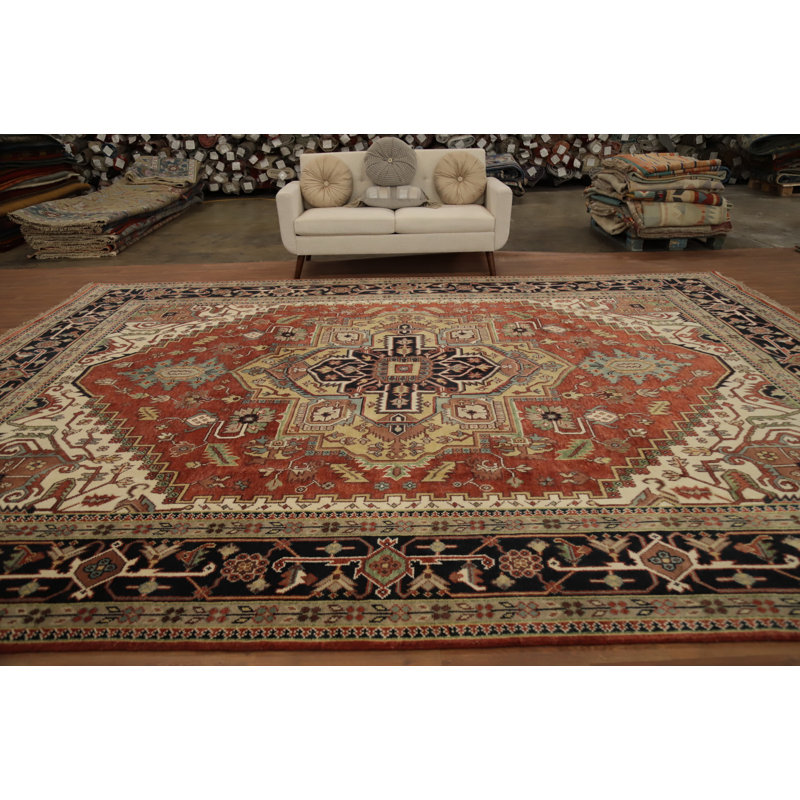 Grand tapis géométrique fait à la main 12 x 15